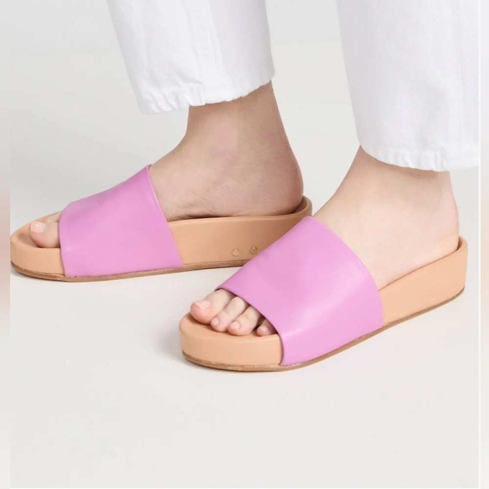 Beek Pelican Leather Platform Sandal in Lilac/Beach Slides Purple Pink size 9